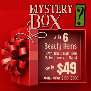 MYSTERY BOX W/6 BEAUTY ITEMS ONLY $49 (RETAIL $150-$200). ALL GIFT WRAPPED 🎁
